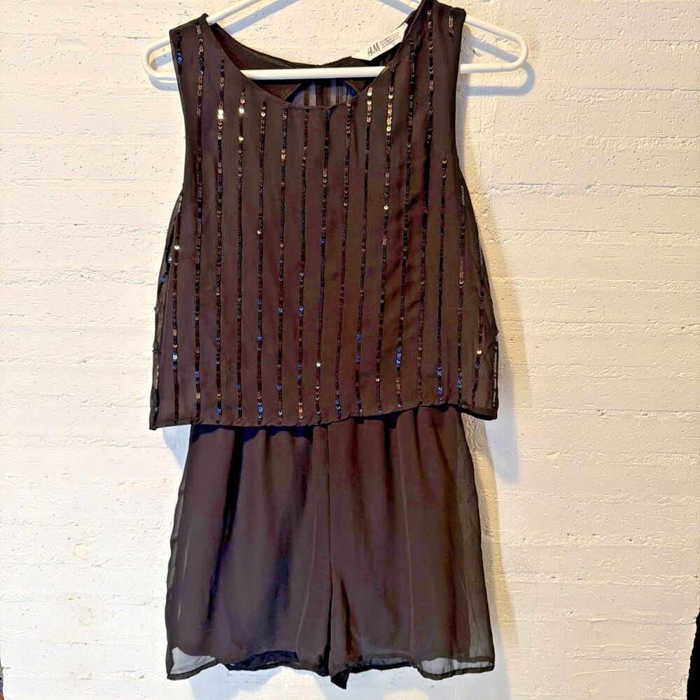 Party Glam H&M Girls Romper Black Sequin Sz 12-14